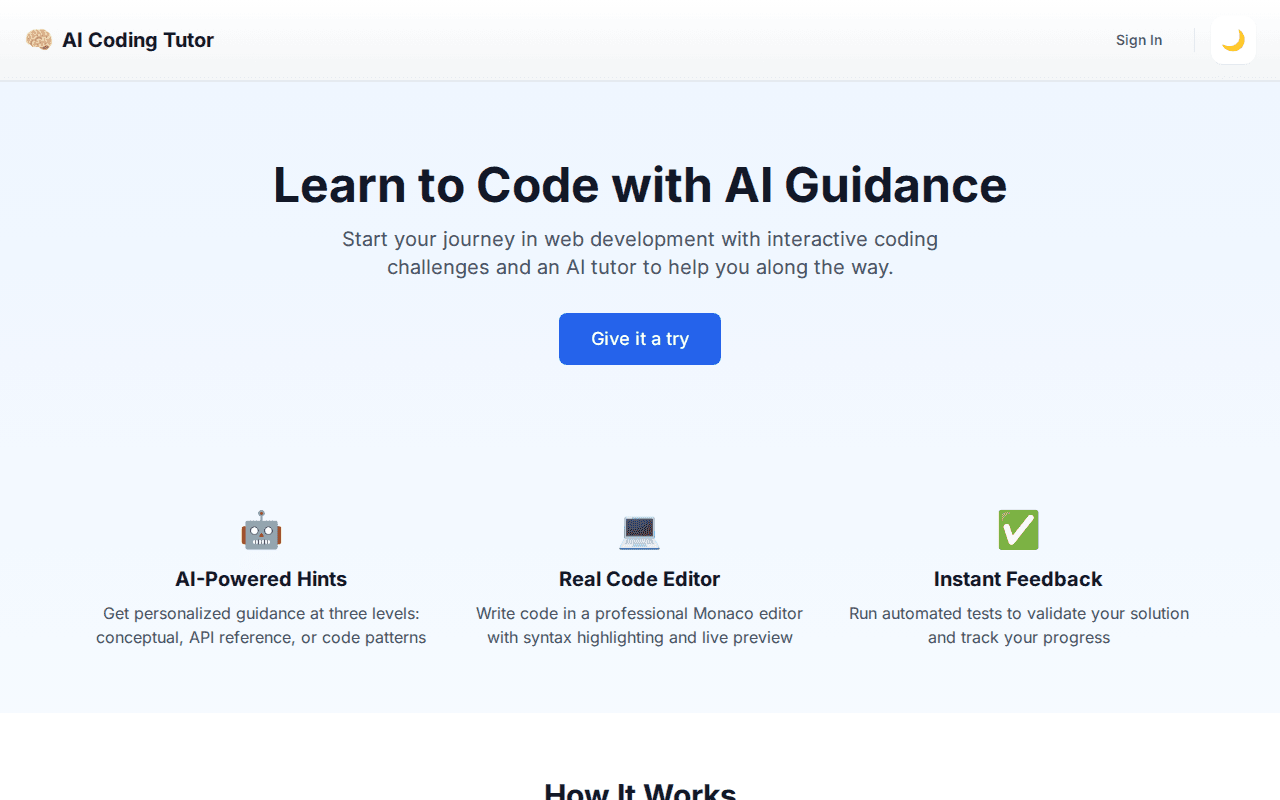 AI Coding Tutor — Interactive AI-Powered Coding Challenge System screenshot