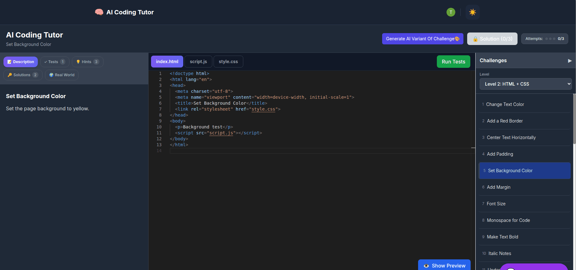 HTML + CSS Challenges